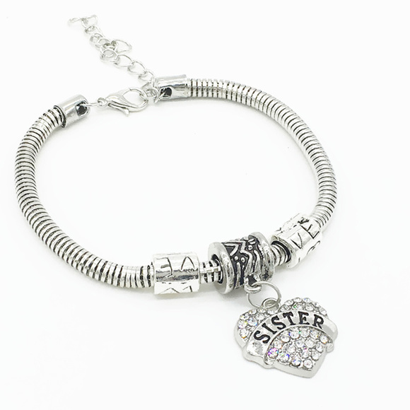 SALE ** Sister Crystal Inlayed Heart Bracelet - Picture 1 of 1